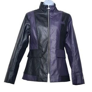 Air Jordan Color Block Jacket Black Purple Faux Leather Lined Jumpman Women's XS